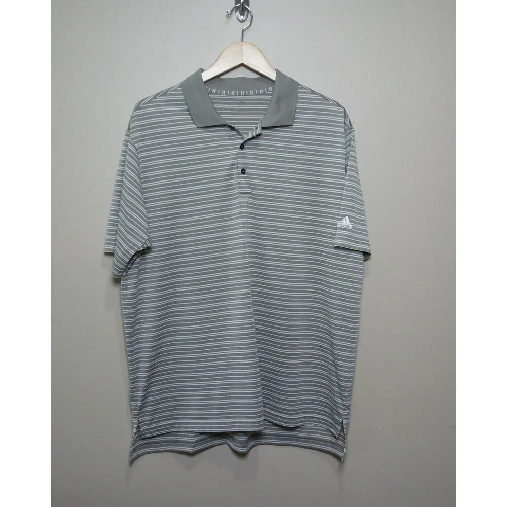 Adidas Golf Polo Men's Large Taupe Gray White Striped Performance Shirt